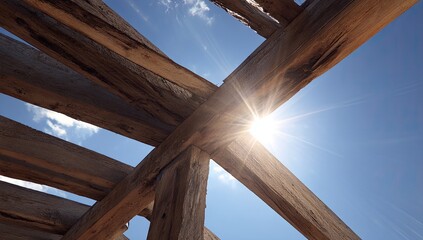 Wooden beams against a bright blue sky (1)