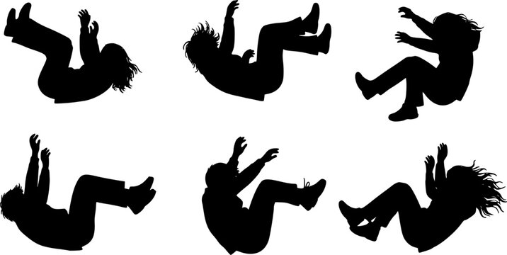 vector silhouette falling from a height. silhouette design of falling person. people fall as if they are experiencing depression, a mental disorder

