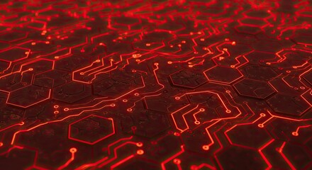 Abstract circuit board pattern in glowing red