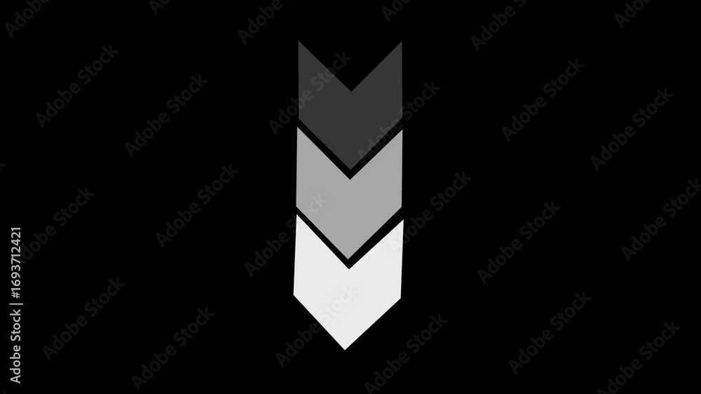 Poster stacked gray arrows pointing downward with gradient effect on black background direction movement