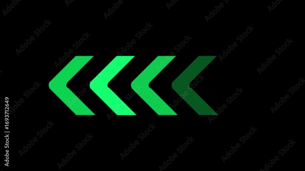 Poster four green chevron arrows pointing left with gradient fade on black background image photo