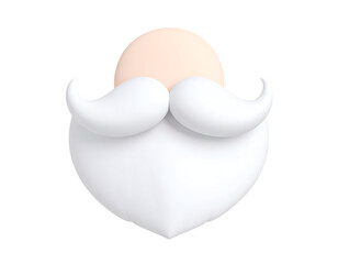 Stylized 3D render of Santa Claus's white beard, mustache, and bald head. A festive Christmas and holiday season icon isolated on a black background.