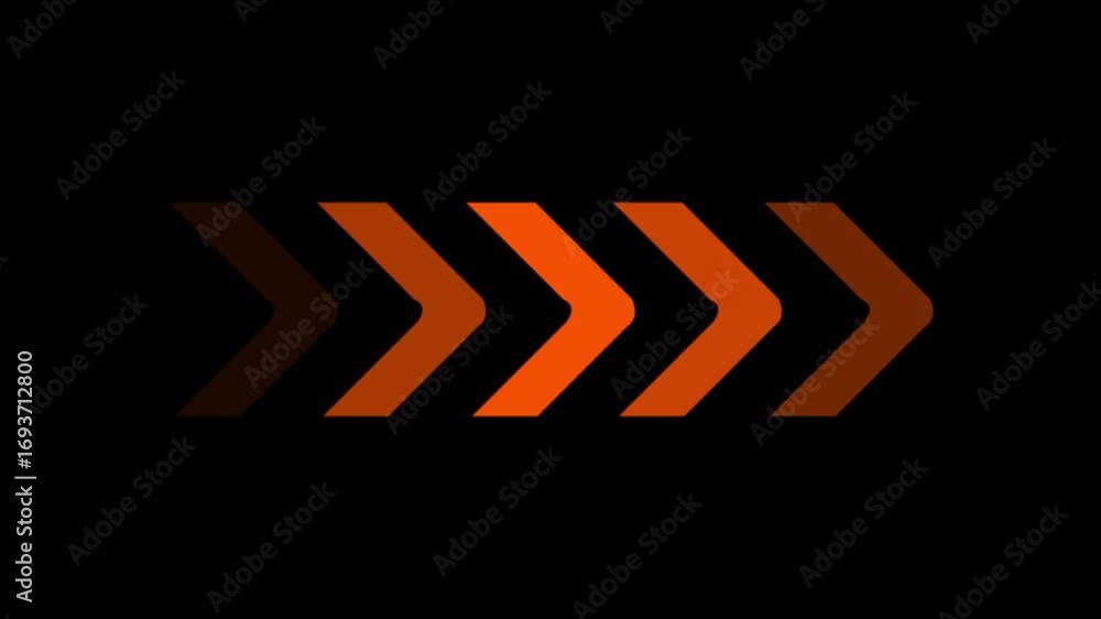 Poster four orange chevron arrows pointing right with gradient fade on black background image photo