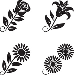 Black Floral Swirl Corner Design Element flower