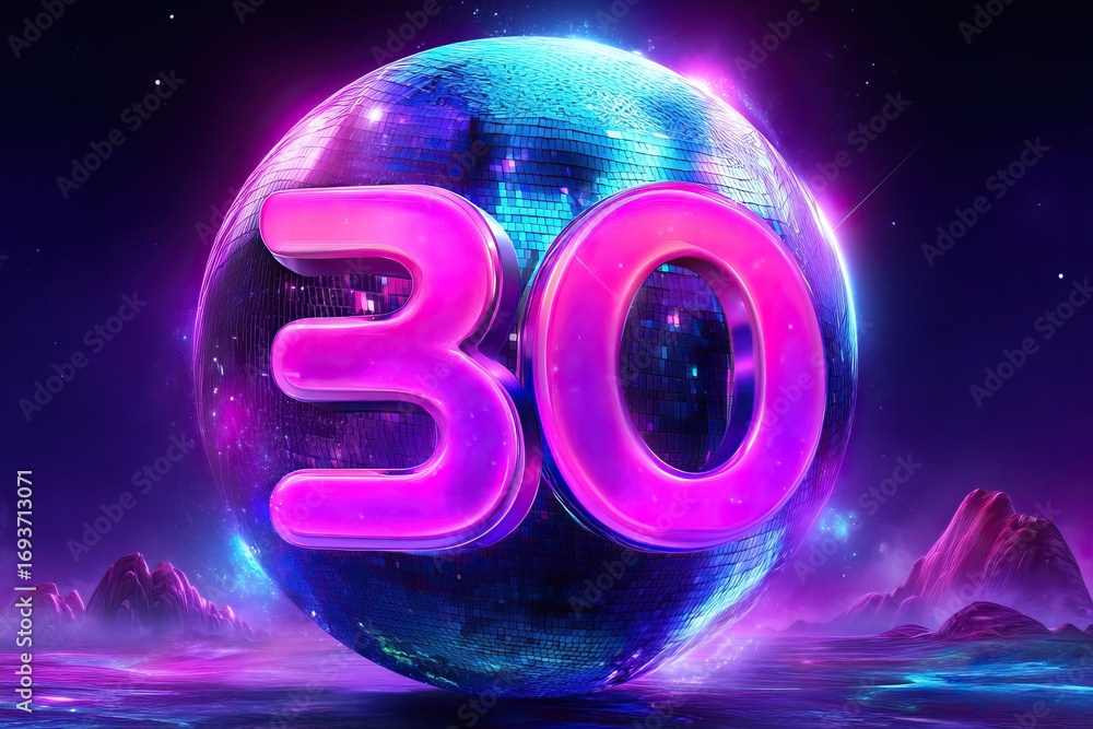 Canvas Prints futuristic number 30 encased in a glowing sphere with a galaxy backdrop