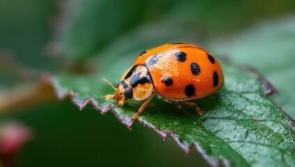 Obraz premium Close-up ladybug on a leaf