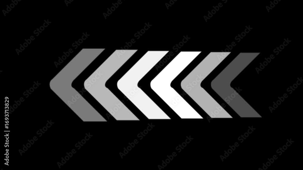 Poster series of chevron arrows pointing left in grayscale gradient on black background direction movement