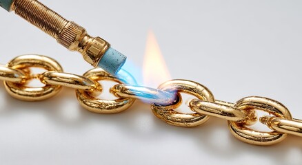 Gold chain being cut with a blowtorch