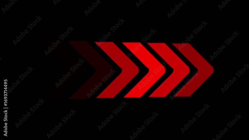 Poster row of red arrows pointing right with gradient effect on black background direction forward