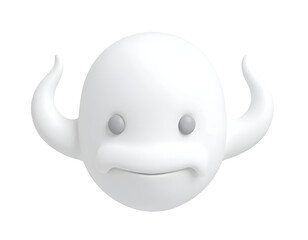 White 3D Grumpy Ghost Character with Horns on Black Background