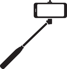 Elegant Selfie Stick Icon Silhouette Black Vector Symbol for Smartphone Photography