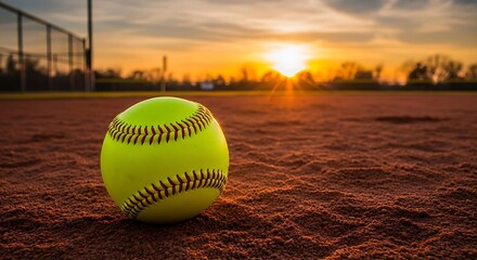 Softball on a Dirt Field at Sunset.