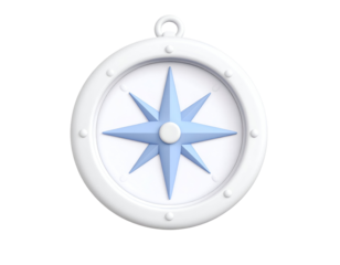 Minimalist 3D Rendered Compass with Blue Rose for Navigation and Direction