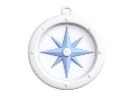 Minimalist 3D Rendered Compass with Blue Rose for Navigation and Direction