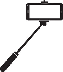 Elegant Selfie Stick Icon Silhouette Black Vector Symbol for Smartphone Photography