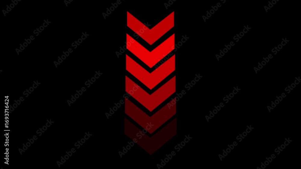 Poster stack of red chevron arrows pointing downwards on a black background direction movement