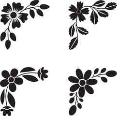 Black Rose Corner Design with Leaves floral flower