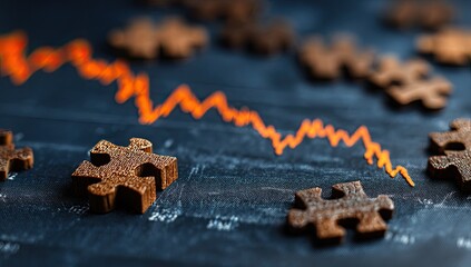 Falling graph amongst puzzle pieces