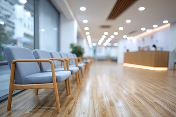Modern medical waiting area with large windows