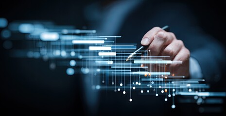 Businessman drawing abstract digital data