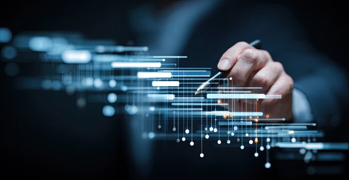 Businessman drawing abstract digital data