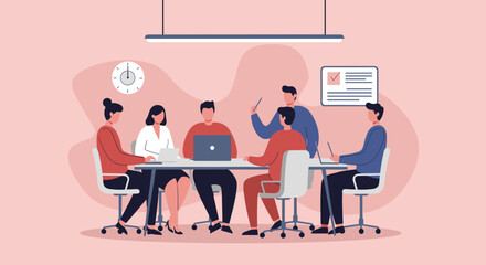 Diverse business team collaborating in a modern office meeting, discussing strategies and ideas for corporate success and project development.
