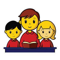 Adorable cartoon kids reading together at school creates a warm and inviting atmosphere for educational content and children's products