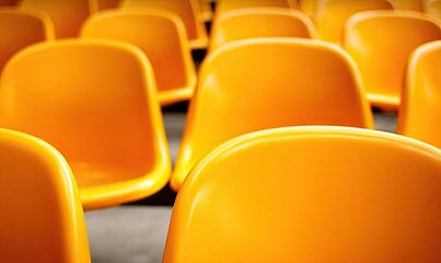 Rows of bright orange plastic stadium seats