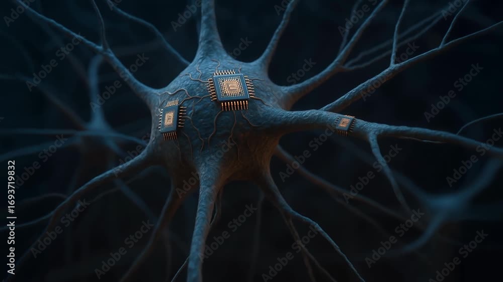 Fototapete neural chip microchip implant circuit neuron synapse neural network artificial intelligence strategy