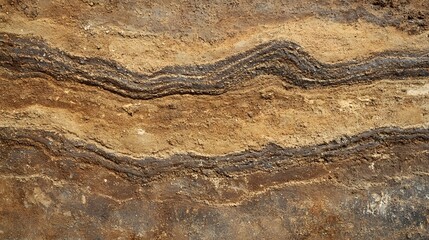 Layers of stratified soil reveal earth's history, showcasing the natural patterns and textures underground.