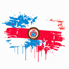 Abstract Grunge Flag With Splatter Effect And Emblem On White Background Keywords: abstract, art, background, blue, brush, chaos, color, colorful, concept, creative, culture