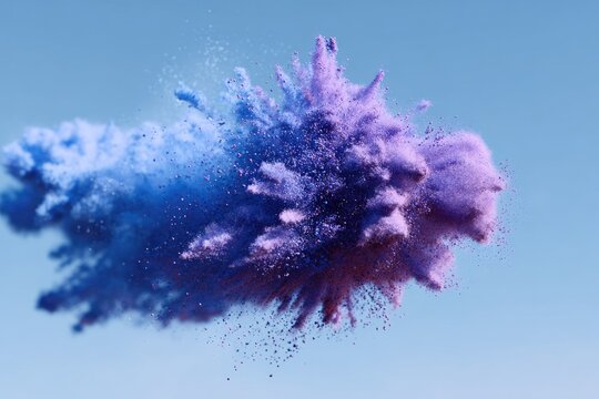 Vibrant powder explosion against a pale blue backdrop