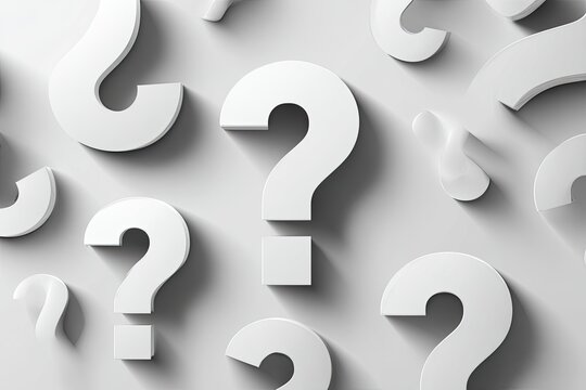 White question marks scattered on a light gray background - Powered by Adobe