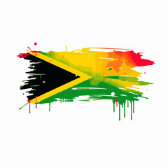 Jamaican flag colors in abstract paint splatters and drips on a white background Keywords: abstract, art, background, blot, brush, caribbean, color, colorful, concept, creative