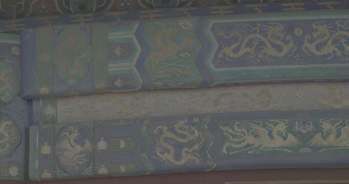 Intricate Architectural Detail of Historical Structure, Beijing, China famous landmark Temple of Heaven.