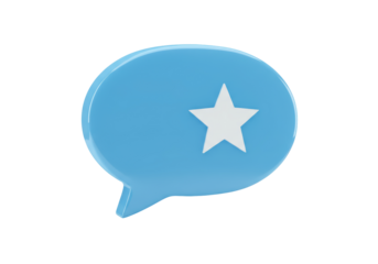 Isolated light-blue speech bubble with a star, communication and messaging concept render