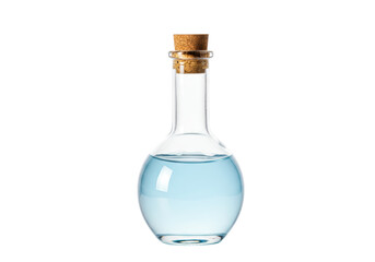 Isolated potion bottle with cork, clear liquid inside for magic or science in alchemy lab