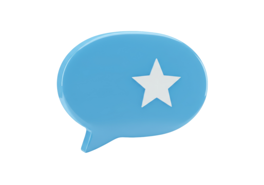 Isolated light-blue speech bubble with a star, communication and messaging concept render