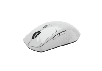 Isolated white wireless computer mouse for desktop or laptop on plain backdrop