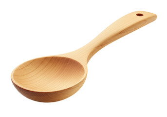 Isolated wood serving spoon for culinary use, kitchen utensil with curved handle