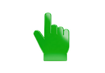 Isolated gesturing index finger with glossy bright green pointing up for selection and clicks