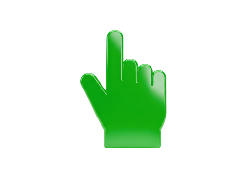 Isolated gesturing index finger with glossy bright green pointing up for selection and clicks