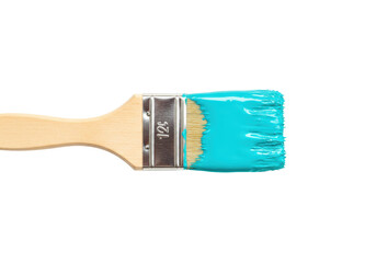 Isolated paintbrush loaded with vibrant paint color for creative DIY design work
