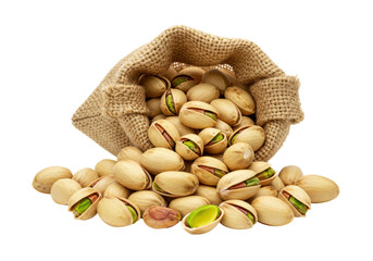 Isolated pistachios spilling from a rustic sack, a healthy, tasty snack for any occasion