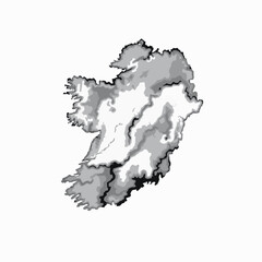 Obraz premium Stylized grayscale topographic map of Ireland with detailed coastline and internal shading topography
