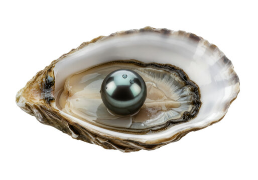 Isolated Tahitian pearl in opened oyster shell, a symbol of luxury, rarity, and elegance
