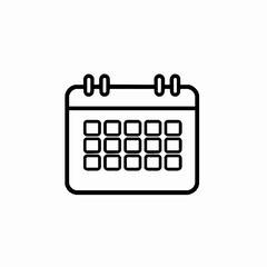 Simple black outline icon of a calendar with a grid of squares on a white background date schedule