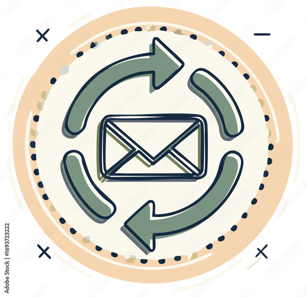 Poster email message refresh or update cycle icon in hand drawn style