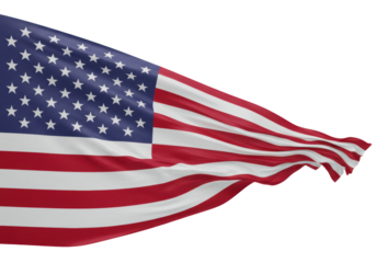 Isolated American flag waving in wind for patriot holiday event USA Independence Day