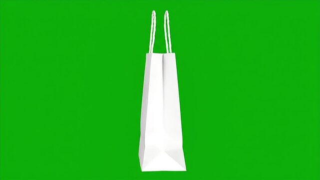 Clean White Shopping Bag with Handles Isolated on a Green Screen Background for Advertising